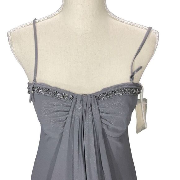 David’s Bridal Pewter Gray Shimmer Adjustable Strapless Fog foil Split Gown Sz 4 - Picture 2 of 8